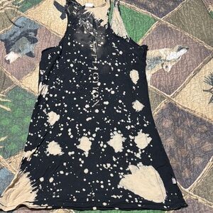 Affliction Black and Cream Splatter Tank Top reversible